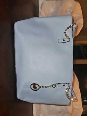 Michael Kors Powder Blue Saffiano Shoulder Bag with Gold Chain